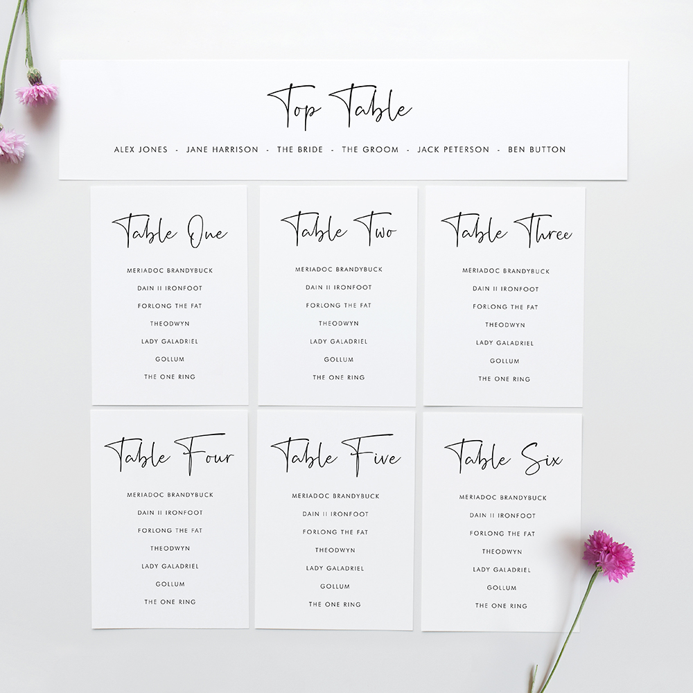 Printed Table Plan Cards 'Calligraphy 5'|Vintage Prints